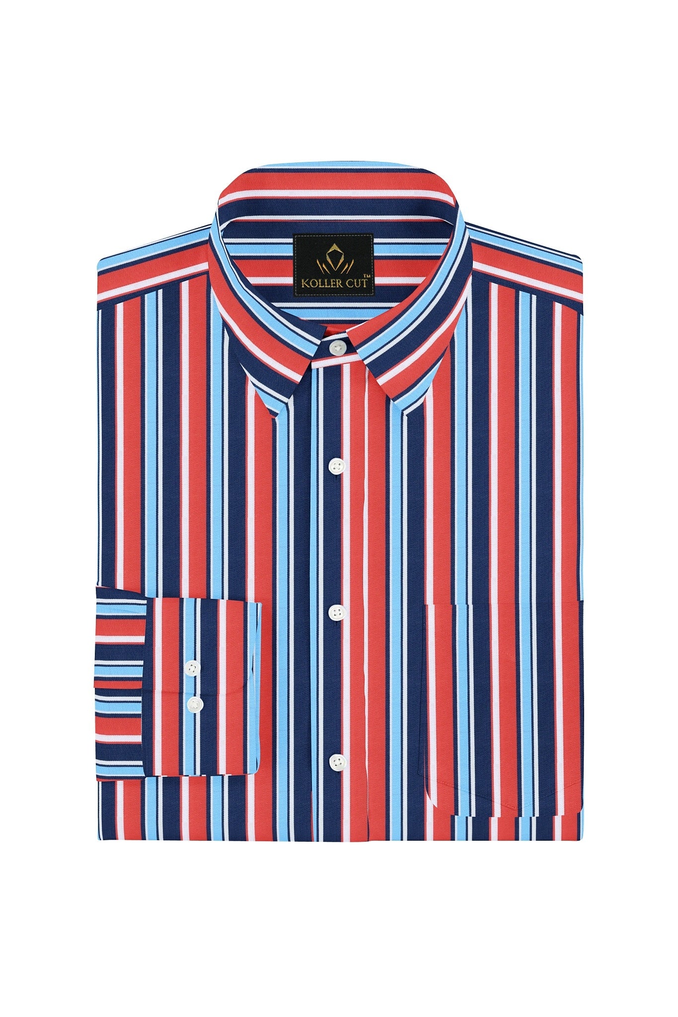 Cadmium Red and Olympic Blue Multicolored Multitrack Stripes Men's Cotton Shirt