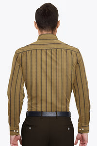British Khaki and Taupe Wide Stripes Premium Cotton Linen Shirt