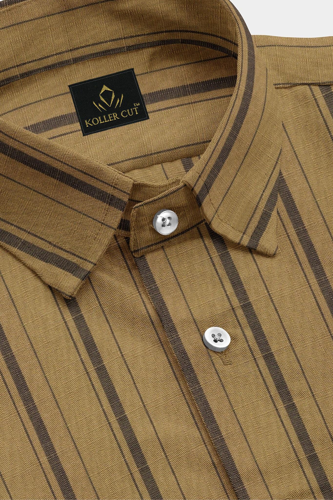 British Khaki and Taupe Wide Stripes Premium Cotton Linen Shirt