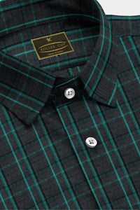 Jade black with Turquoise and Porpise Gray Checks Premium Cotton Shirt