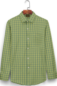 Gecko Green with Sickly Yellow and Prussian Blue Checks Linen Cotton Shirt