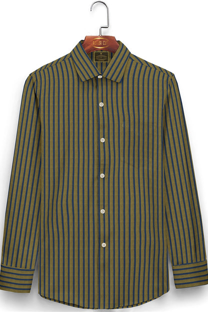 British Khaki and Admiral blue Chalk Stripes Cotton Shirt