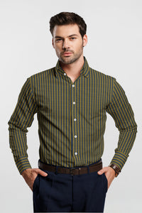 British Khaki and Admiral blue Chalk Stripes Cotton Shirt