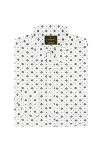 White and Space Blue Motif Printed Cotton Shirt