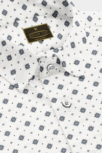White and Space Blue Motif Printed Cotton Shirt