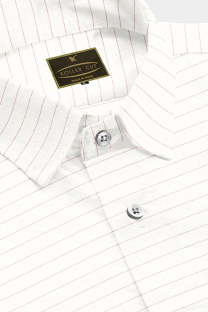 White and Reverie Pink Pinstripes Cotton Shirt