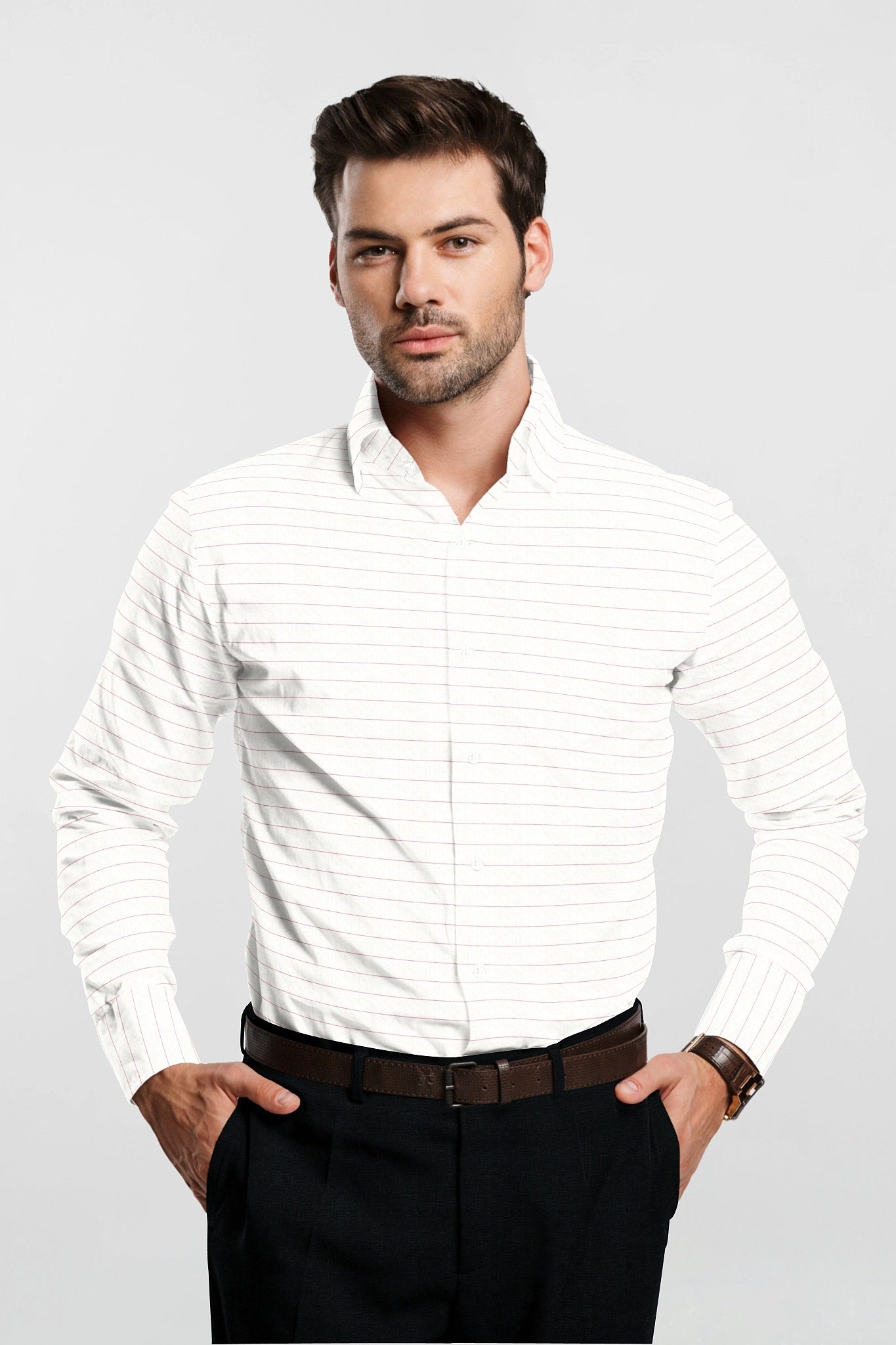 White and Reverie Pink Pinstripes Cotton Shirt