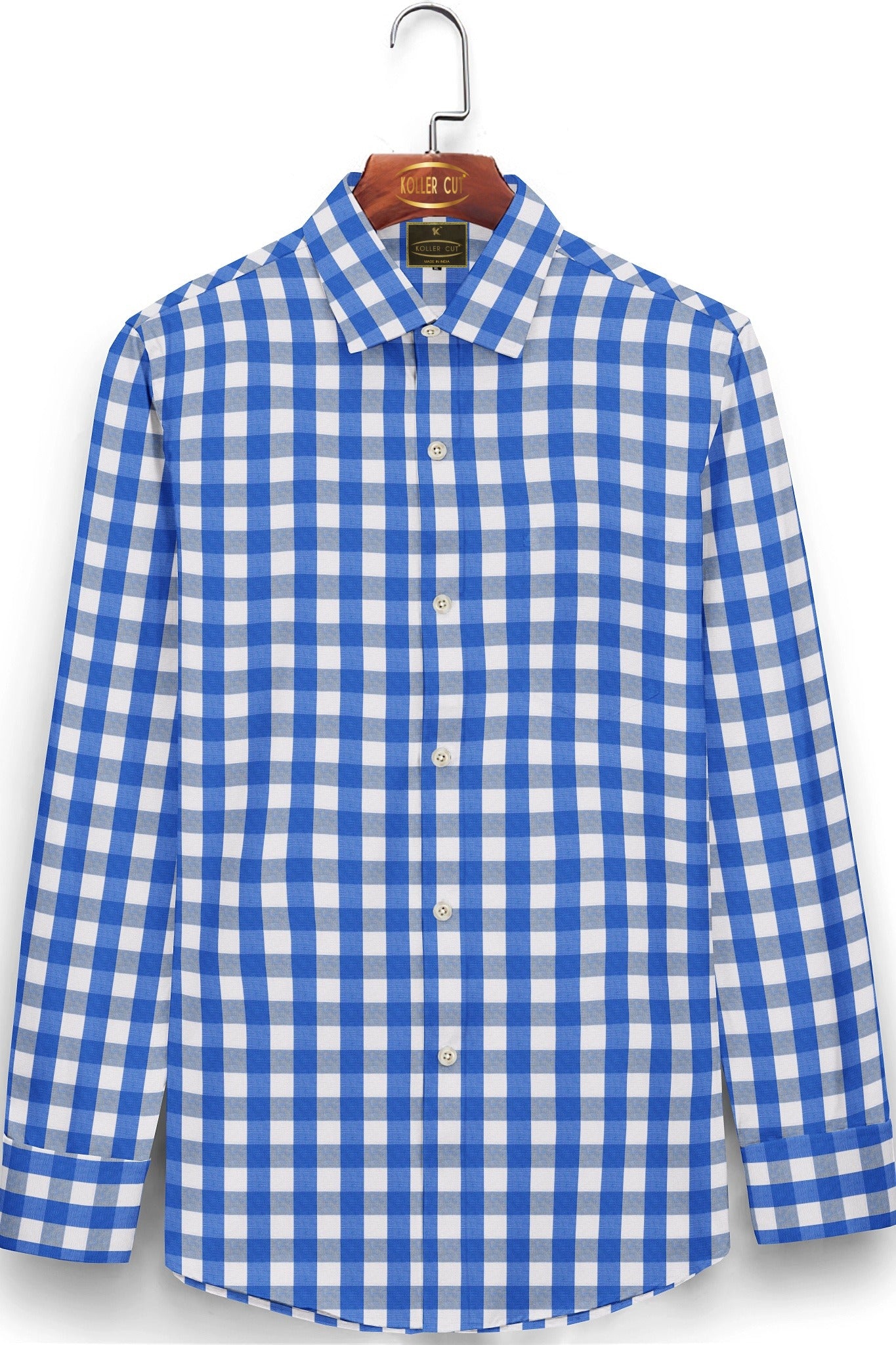 Cerulean Blue with Dazzled Blue and Glaucous Blue Gingham Cotton Shirt