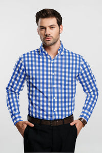 Cerulean Blue with Dazzled Blue and Glaucous Blue Gingham Cotton Shirt