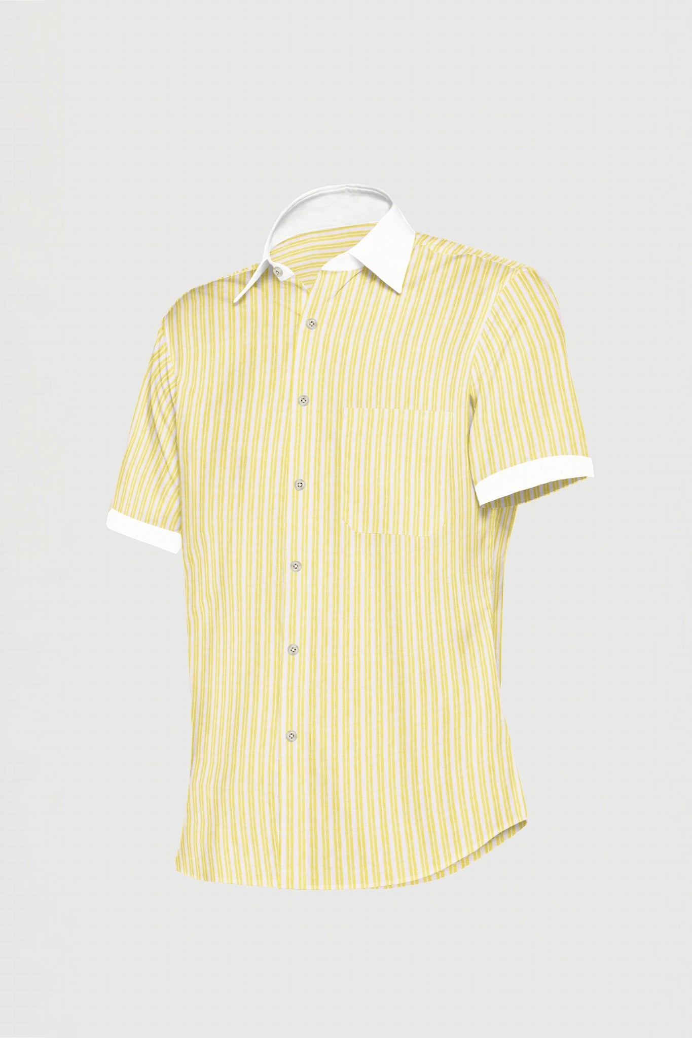 Lemon Yellow and White Double Stripes Designer Cotton Shirt