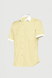 Lemon Yellow and White Double Stripes Designer Cotton Shirt