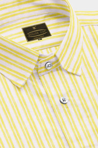Lemon Yellow and White Double Stripes Cotton Shirt