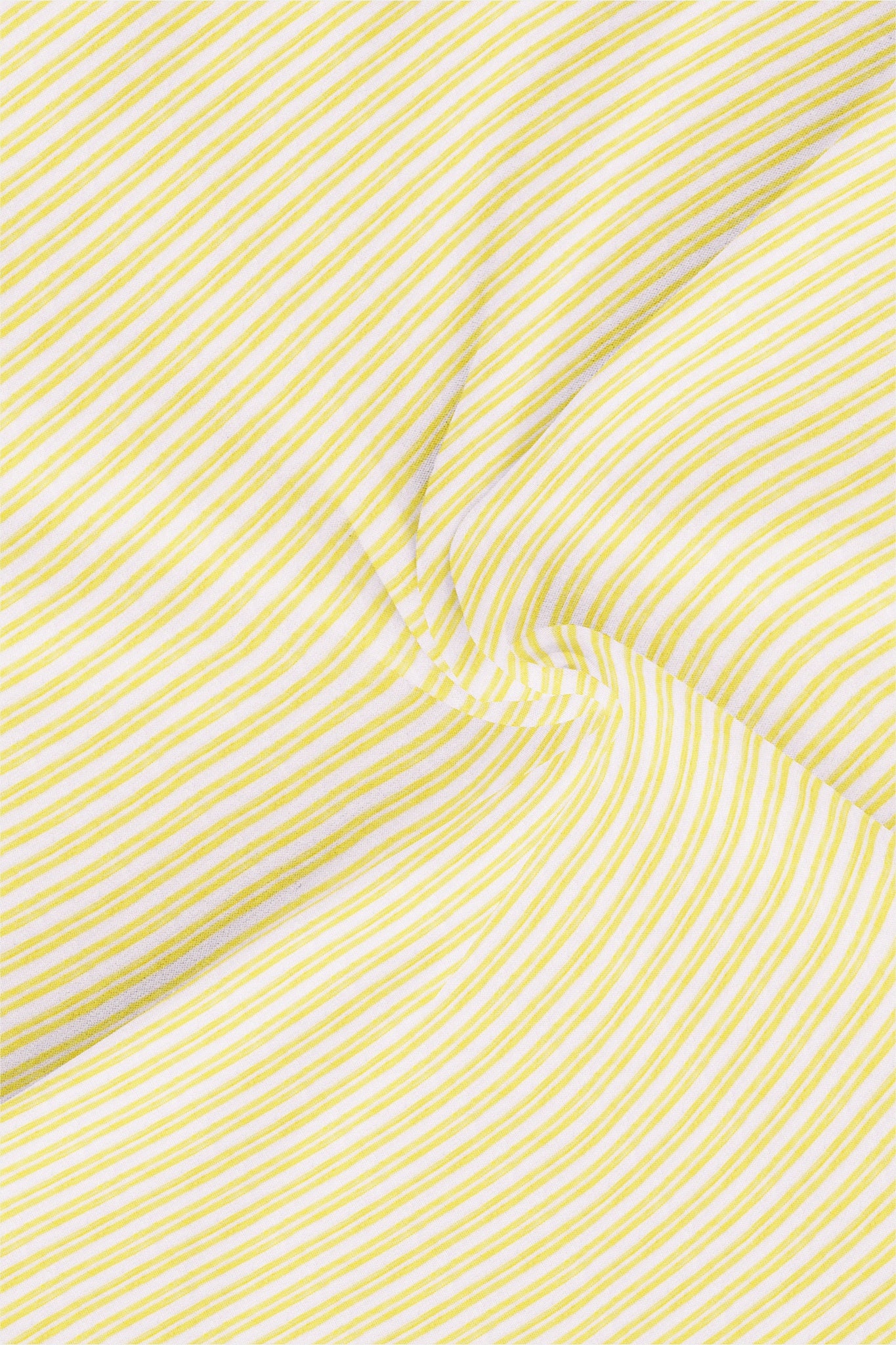 Lemon Yellow and White Double Stripes Designer Cotton Shirt