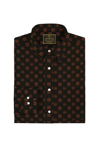Black and Blaze Orange Two Toned Jacquard Square Printed Premium Cotton Shirt