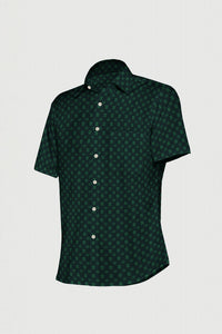 Jet Black and Castleton Green Two Toned Jacquard Square Printed Premium Cotton Shirt