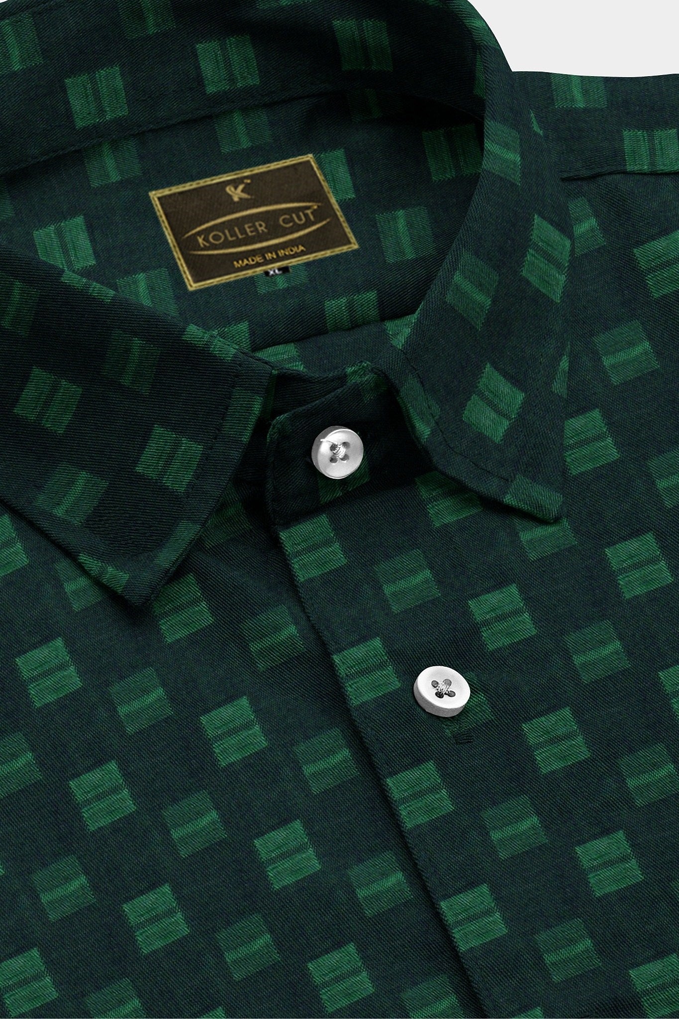 Jet Black and Castleton Green Two Toned Jacquard Square Printed Premiu ...