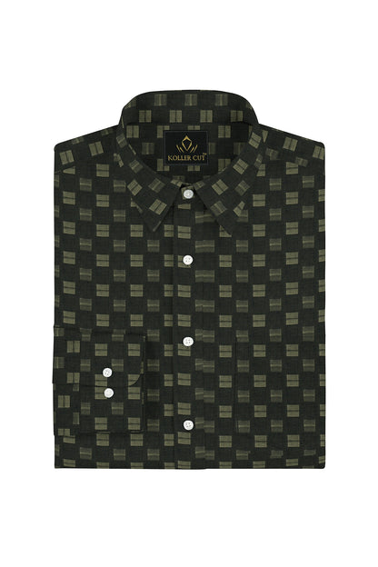 Jade Black and Ecru Two Toned Jacquard Square Printed Premium Cotton Shirt