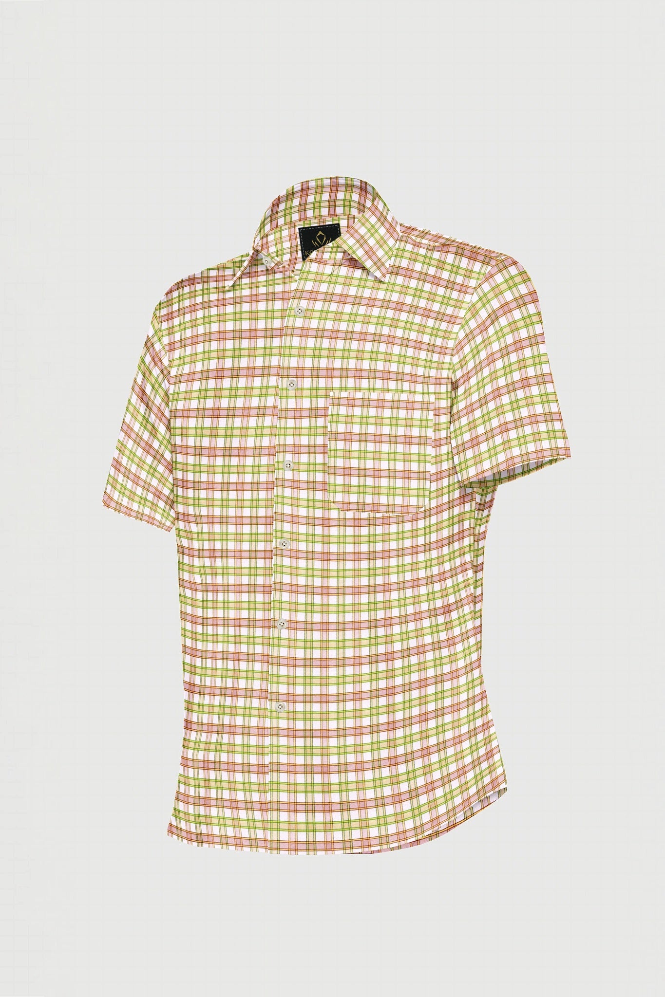 White with Foliage Green and Camellia Red Checks Cotton Shirt