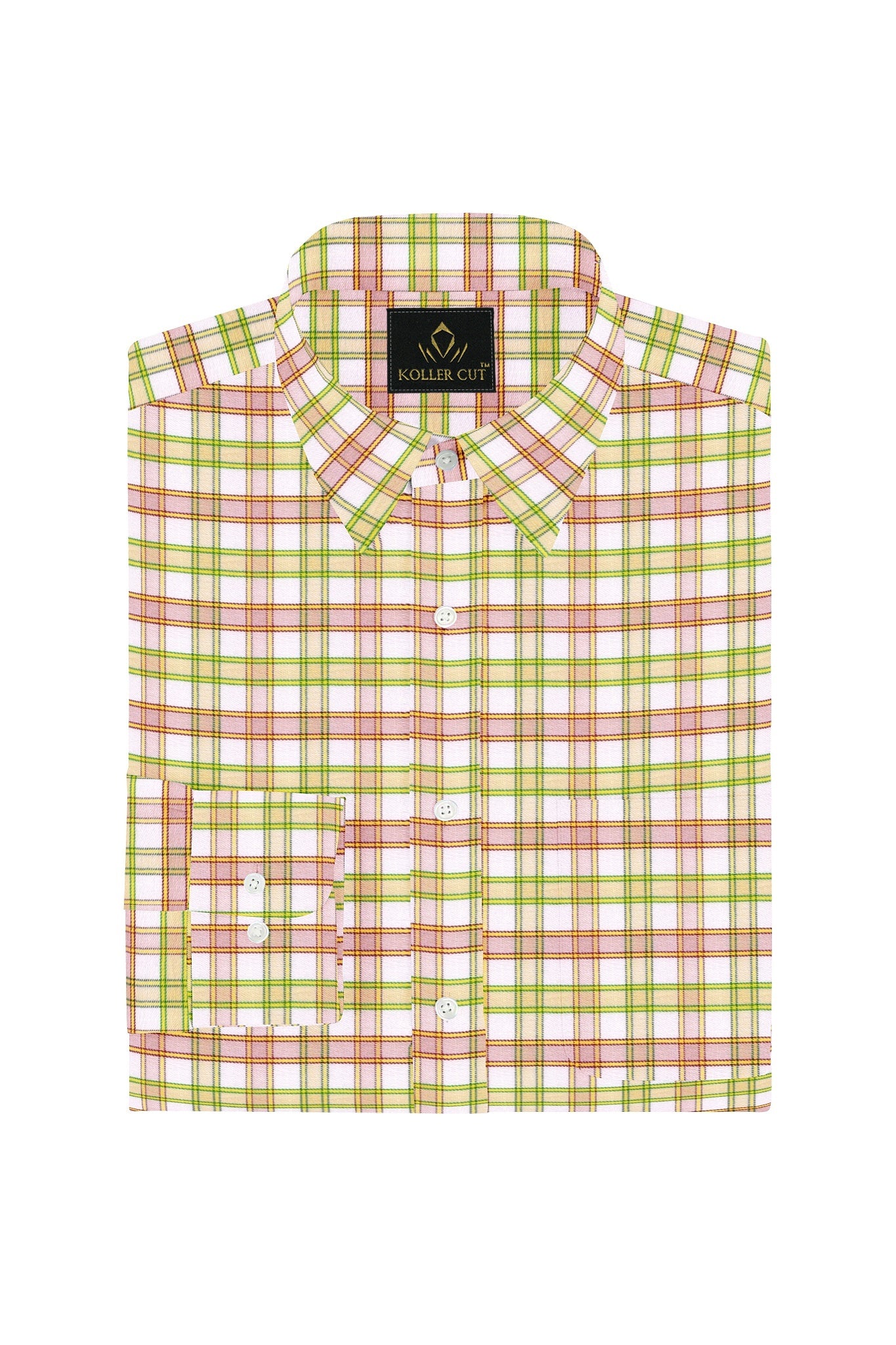 White with Foliage Green and Camellia Red Checks Cotton Shirt