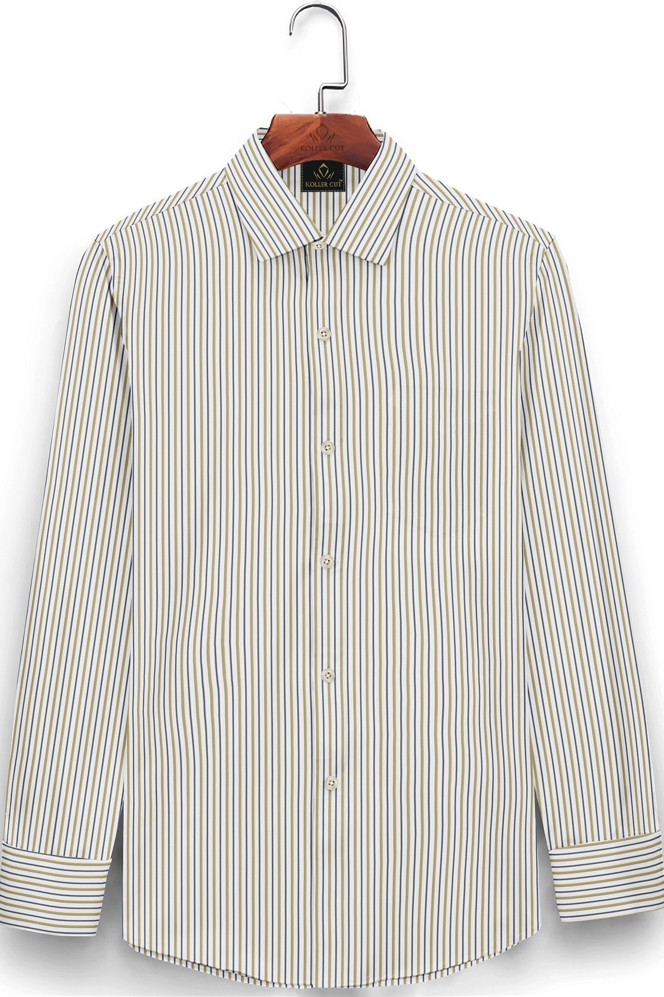 White with Cobblestone Brown and Indigo Blue Stripe Cotton Shirt