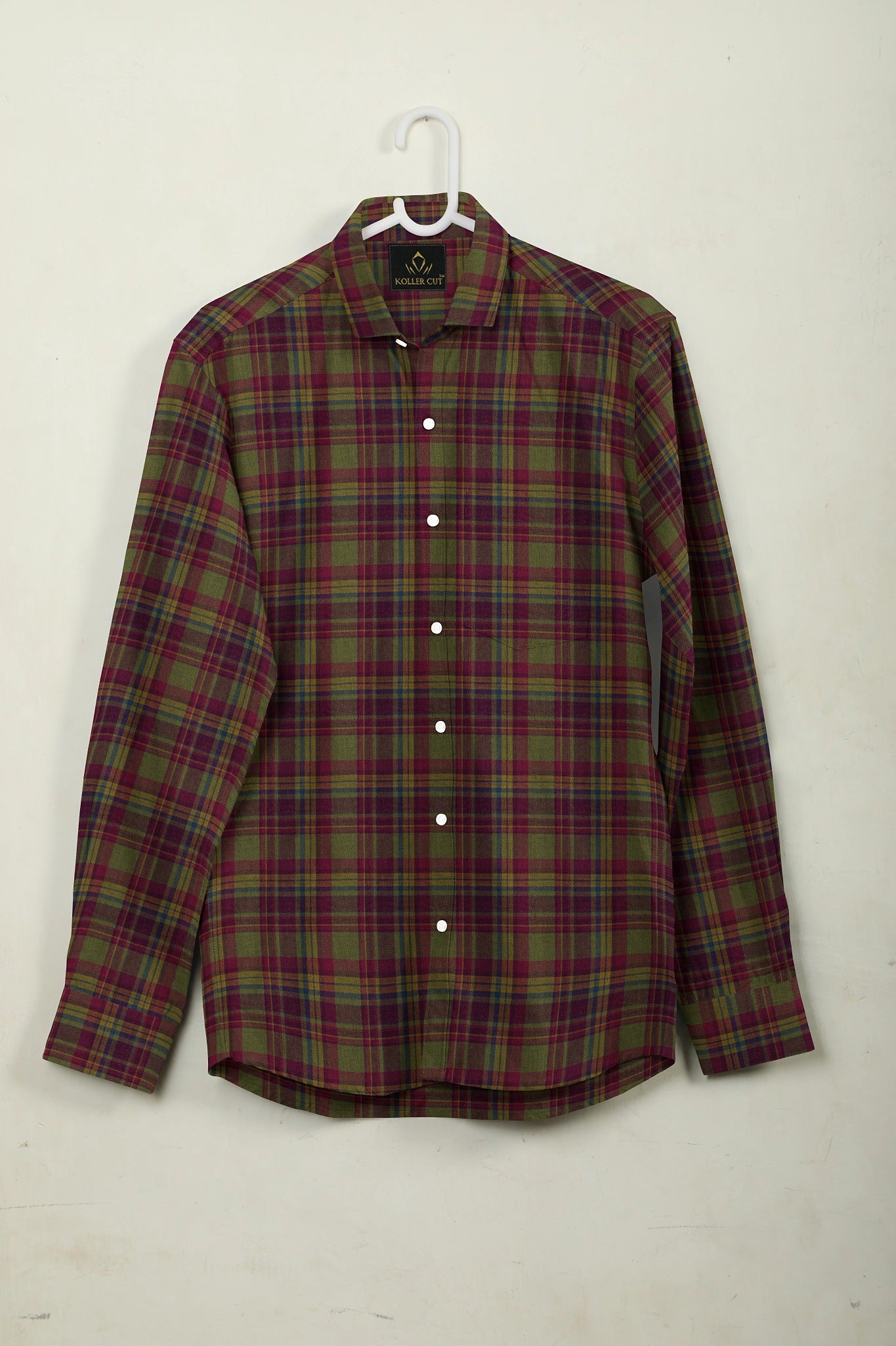 Cactus Green with Geranium Red and Galaxy Blue Checks Cotton Shirt