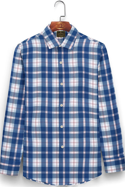 Bayern Blue with White and Red Checks Cotton Shirt