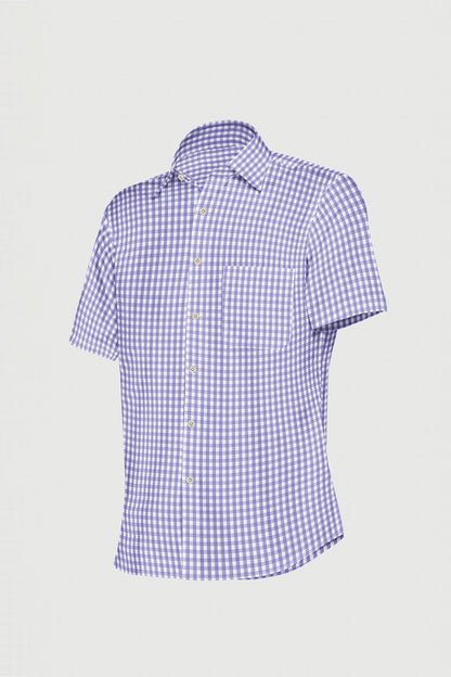 White with Lavender Purple Gingham Checks Cotton Shirt