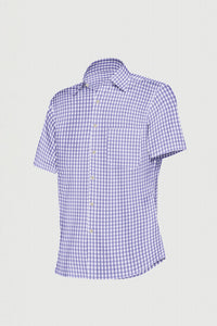 White with Lavender Purple Gingham Checks Cotton Shirt