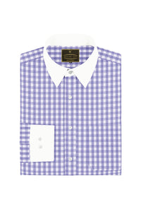 White with Lavender Purple Gingham Checks Designer Cotton Shirt