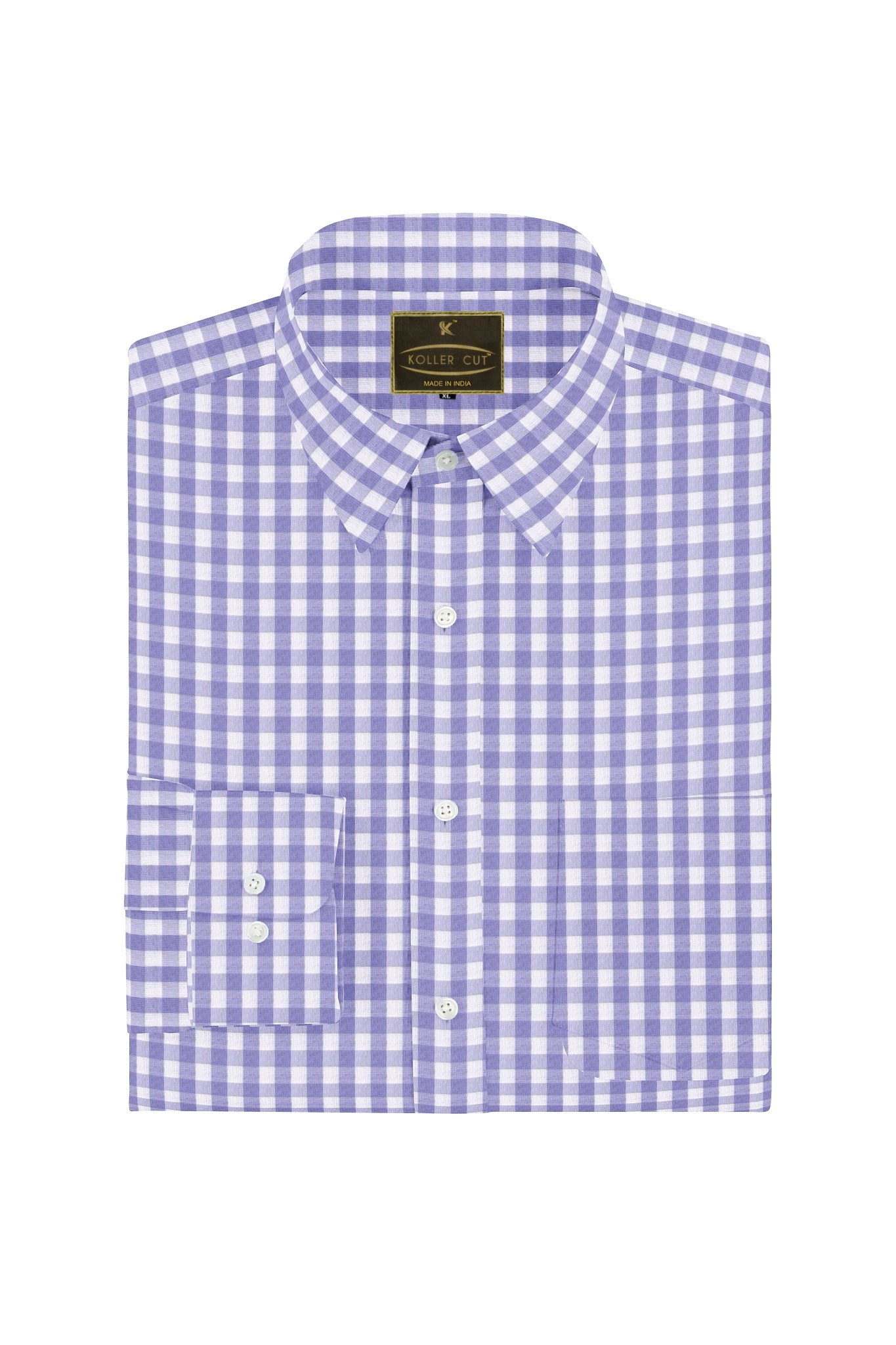 White with Lavender Purple Gingham Checks Cotton Shirt