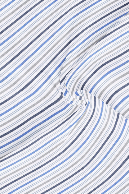 White with Seal Gray and Steel Blue Wide Stripes Cotton Linen Shirt