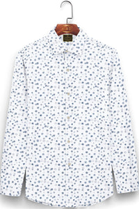 White and Broncos Navy Round Mesh Pattern Printed Cotton Shirt