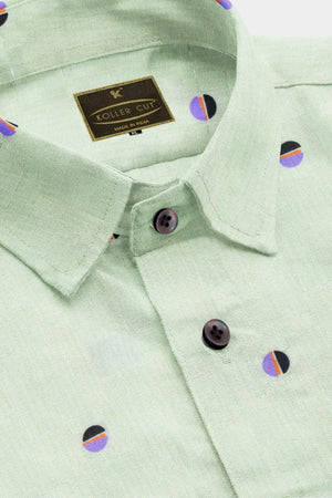 Surf Crest Green With Medium Purple and Burning Sand Orange Round Cotton Shirt