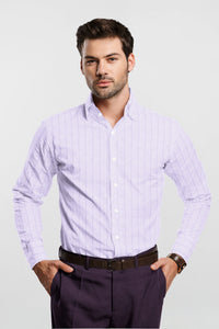 Lavender Purple and White Pinstripes Cotton Shirt