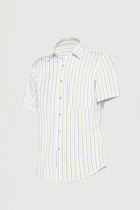 White with Sapphire Blue and Avocado Green Double Stripes Premium Cotton Shirt