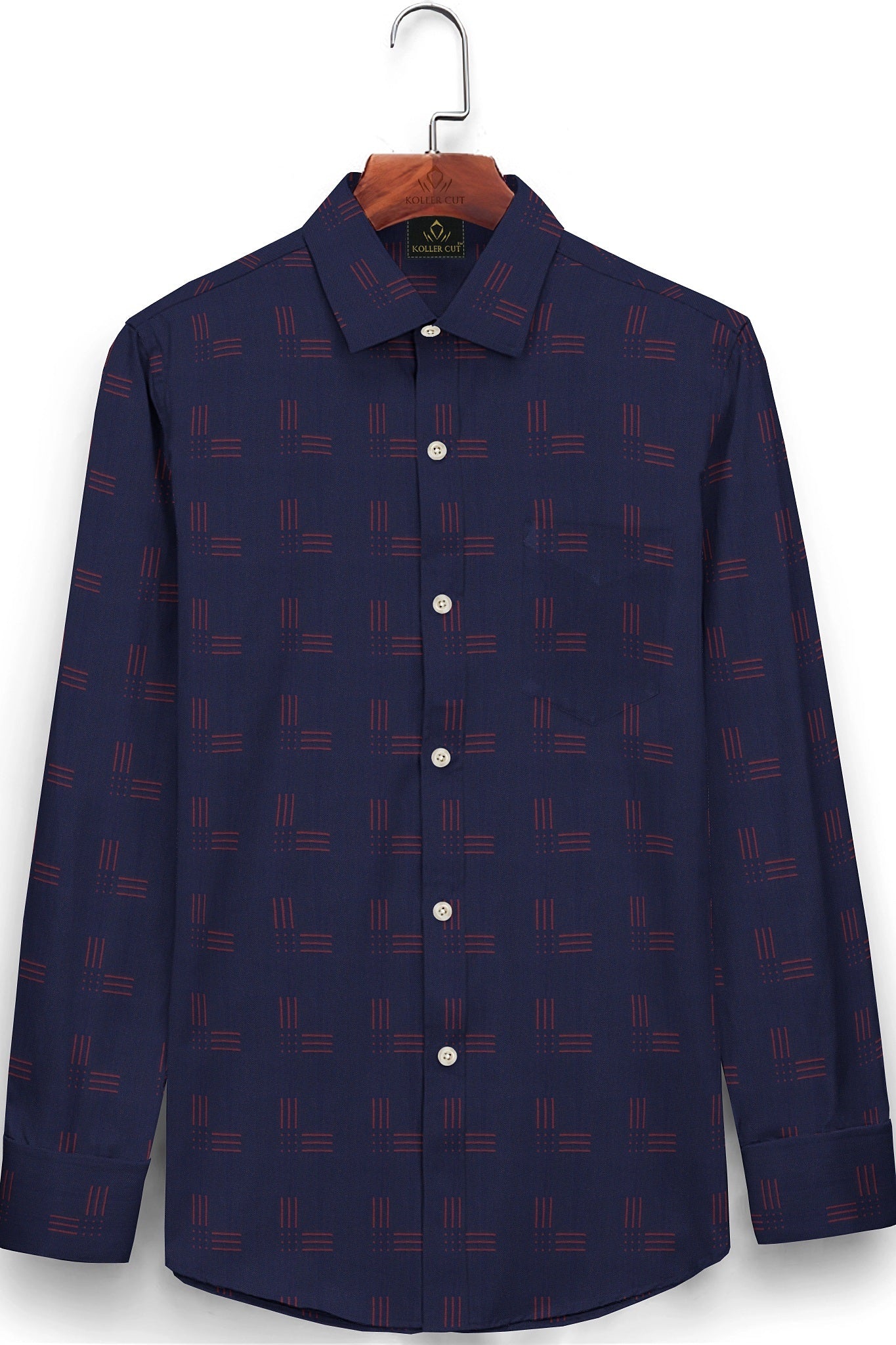 Midnight Blue with Cardinal Red Jacquard Print Two Toned Premium Cotton Shirt