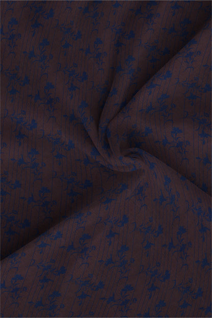 Brunette Brown and Medieval Blue Tulip Plant Jacquard Print Premium Cotton Shirt