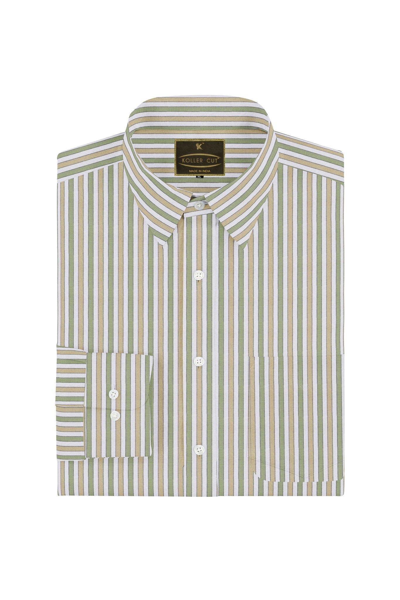 White with Papyrus Cream and Aspen Green Candy Stripes Premium Cotton Shirt