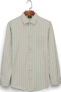 White with Papyrus Cream and Aspen Green Candy Stripes Premium Cotton Shirt