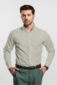White with Papyrus Cream and Aspen Green Candy Stripes Premium Cotton Shirt