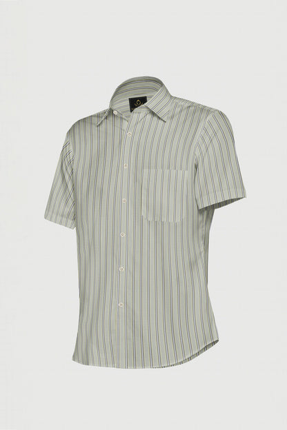 Beige with Opaline Green and White Multicolored Stripes Premium Cotton Shirt