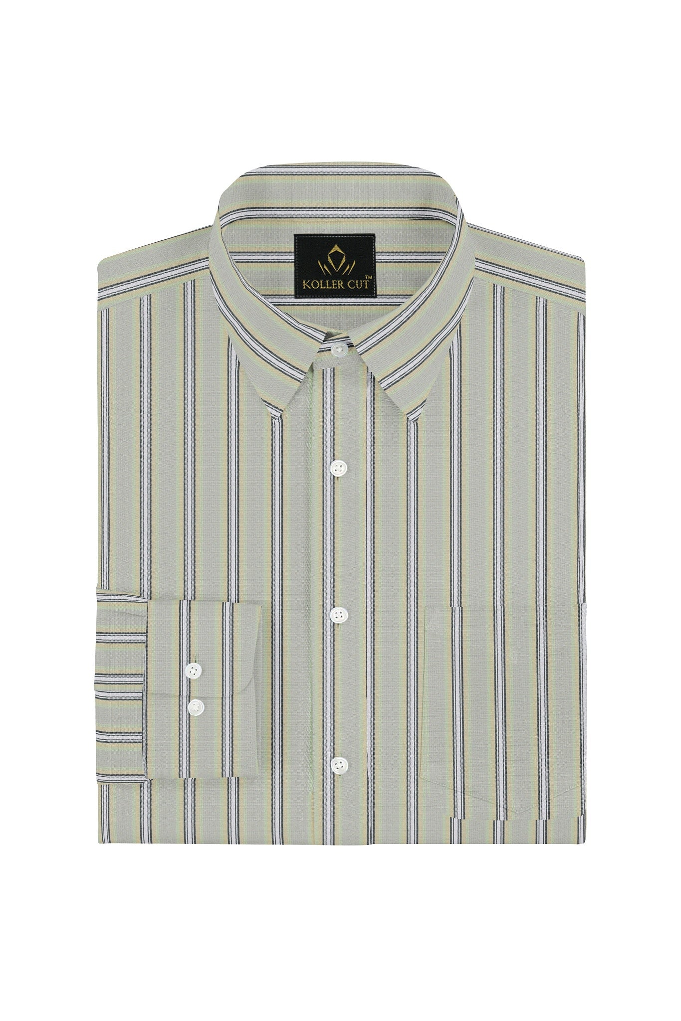 Beige with Opaline Green and White Multicolored Stripes Premium Cotton Shirt