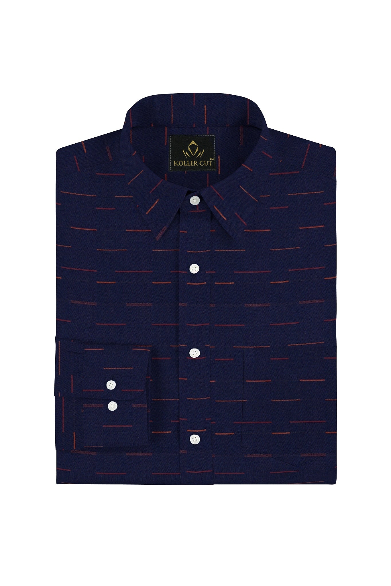Sodalite Blue and Claret Red Jacquard Dash Stripes Premium Cotton Shirt
