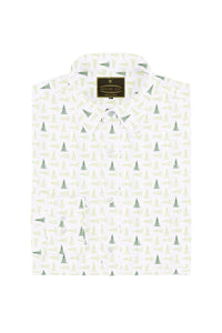White with Olive Green and Castleton Green Chevron Arrow Printed Luxurious  Linen Shirt