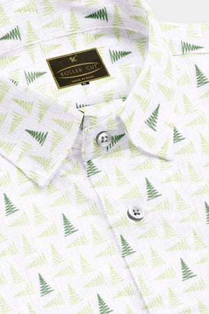 White with Olive Green and Castleton Green Chevron Arrow Printed Luxurious  Linen Shirt - Stitching Shirt in Bengaluru