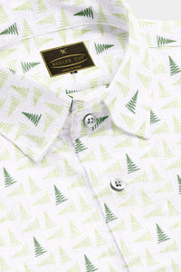 White with Olive Green and Castleton Green Chevron Arrow Printed Luxurious  Linen Shirt