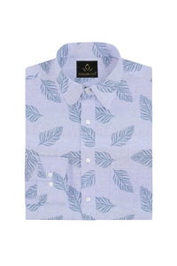 Dolphin Gray and Celadon Blue American Elm Leaf Printed Pure Linen Shirt