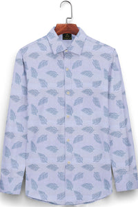 Dolphin Gray and Celadon Blue American Elm Leaf Printed Pure Linen Shirt