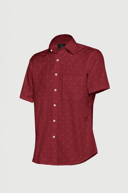 Carmine Red Flower Printed Luxurious Linen Shirt