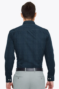 Dark Navy Blue and White Pinstripes Pure Linen Shirt